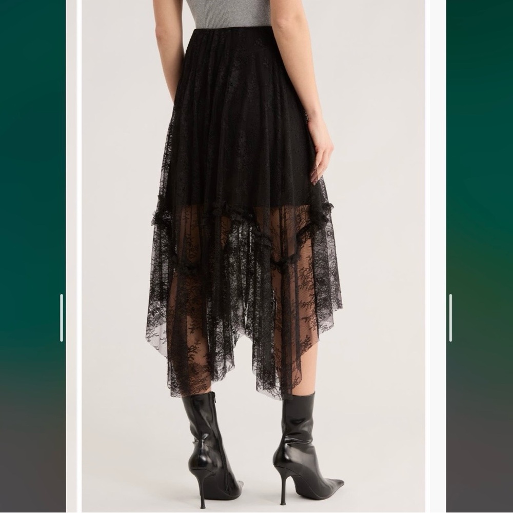 Allsaints Josie Asymmetric Lace Skirt in Black - Picture 2 of 13